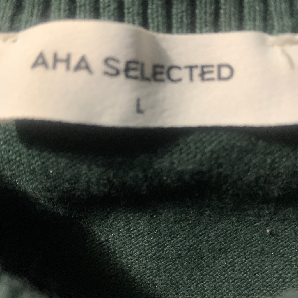 AHA Selected Green sweater with horizontal ribbed stripes, size L #preppy #knitwear