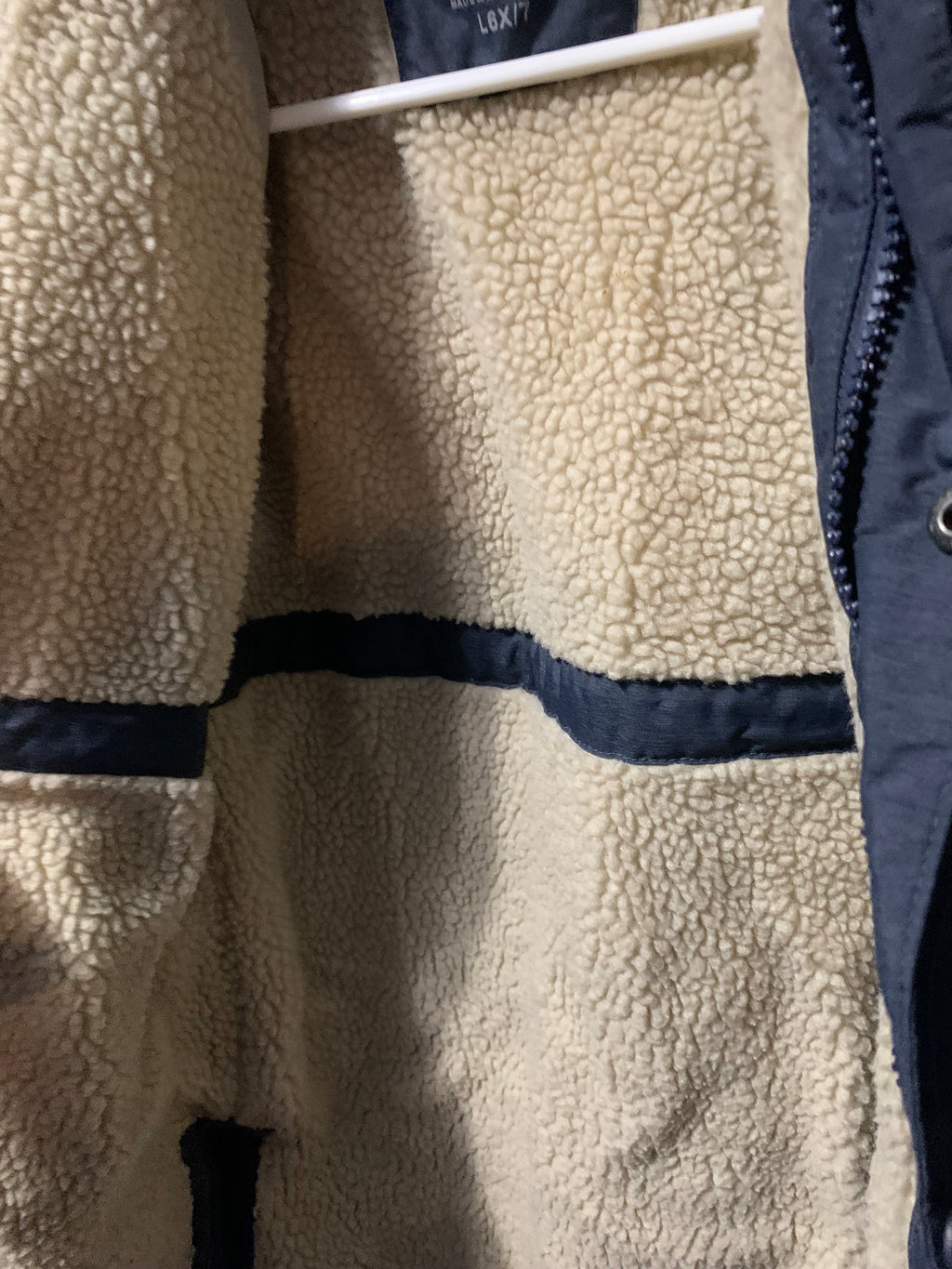 L.L.Bean kids navy blue puffer jacket with removable sherpa lining, size 6X/7 #kids #puffer