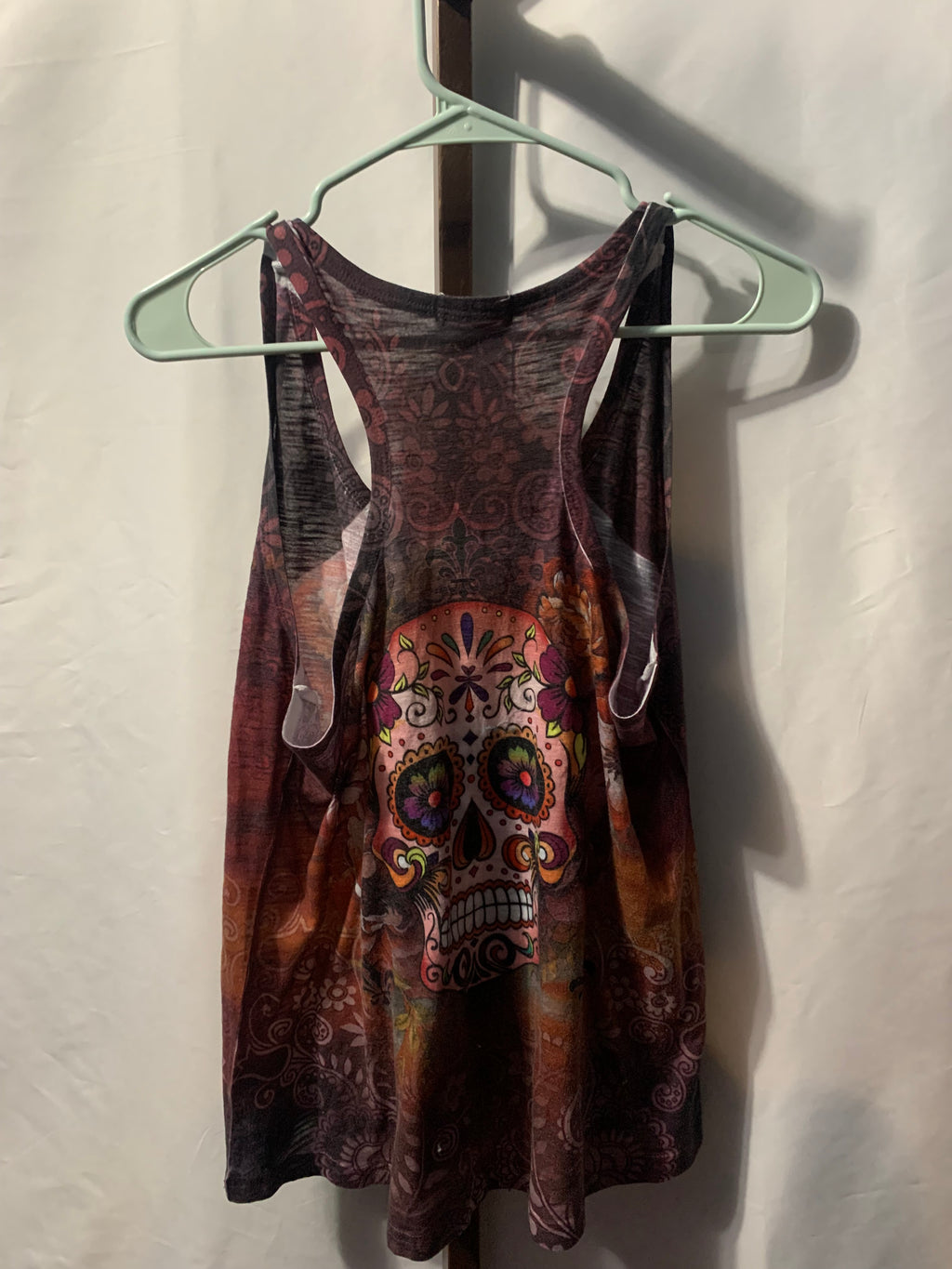 Sweet Gisele sugar skull tank top with floral and ornamental designs, size L #sugar #skull