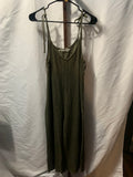 Pull & Bear wide-leg jumpsuit / dungaree with tie-shoulder straps and scoop neck in olive / khaki green.  Lightweight ribbed stretch fabric.