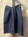 TShirterie navy blue cotton, polyester & tencel midi skirt with red stitching and button detail #midi #buttondetail