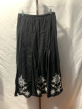 Karen Kane Black linen midi skirt with white snowflake embroidery