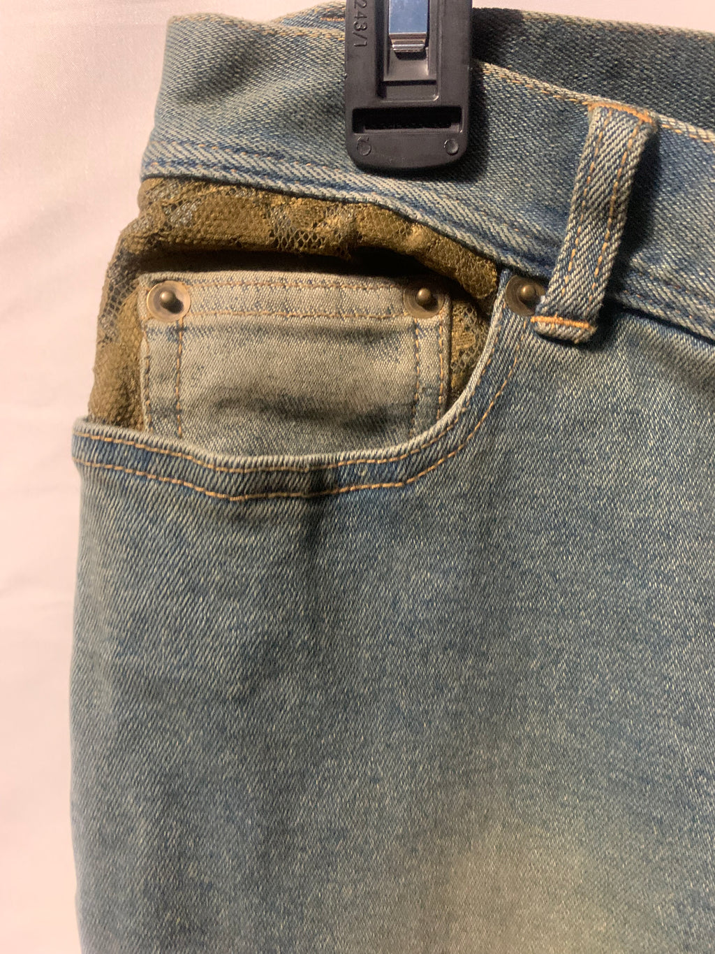 Style & Co. Petite 8P Blue Denim Jeans with Green Wash and Olive Green Pockets

#petite #denim