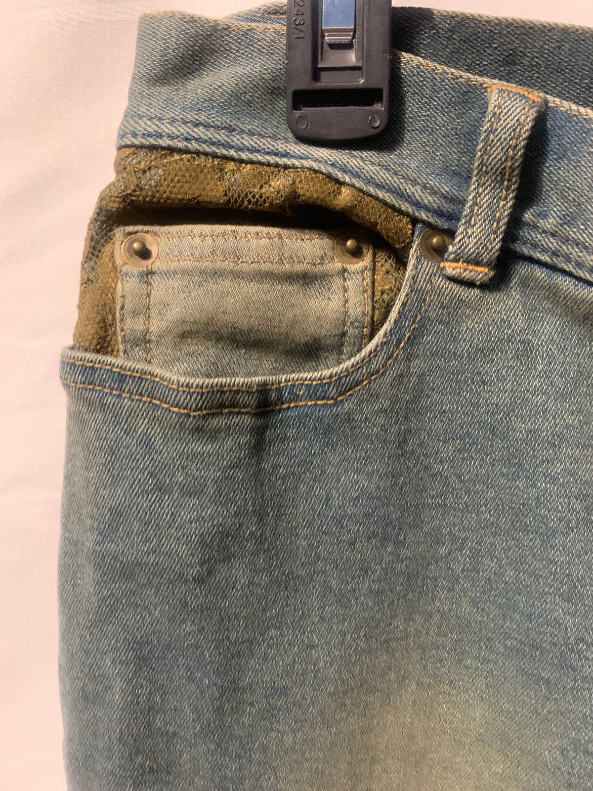 Style & Co. Petite 8P Blue Denim Jeans with Green Wash and Olive Green Pockets

#petite #denim