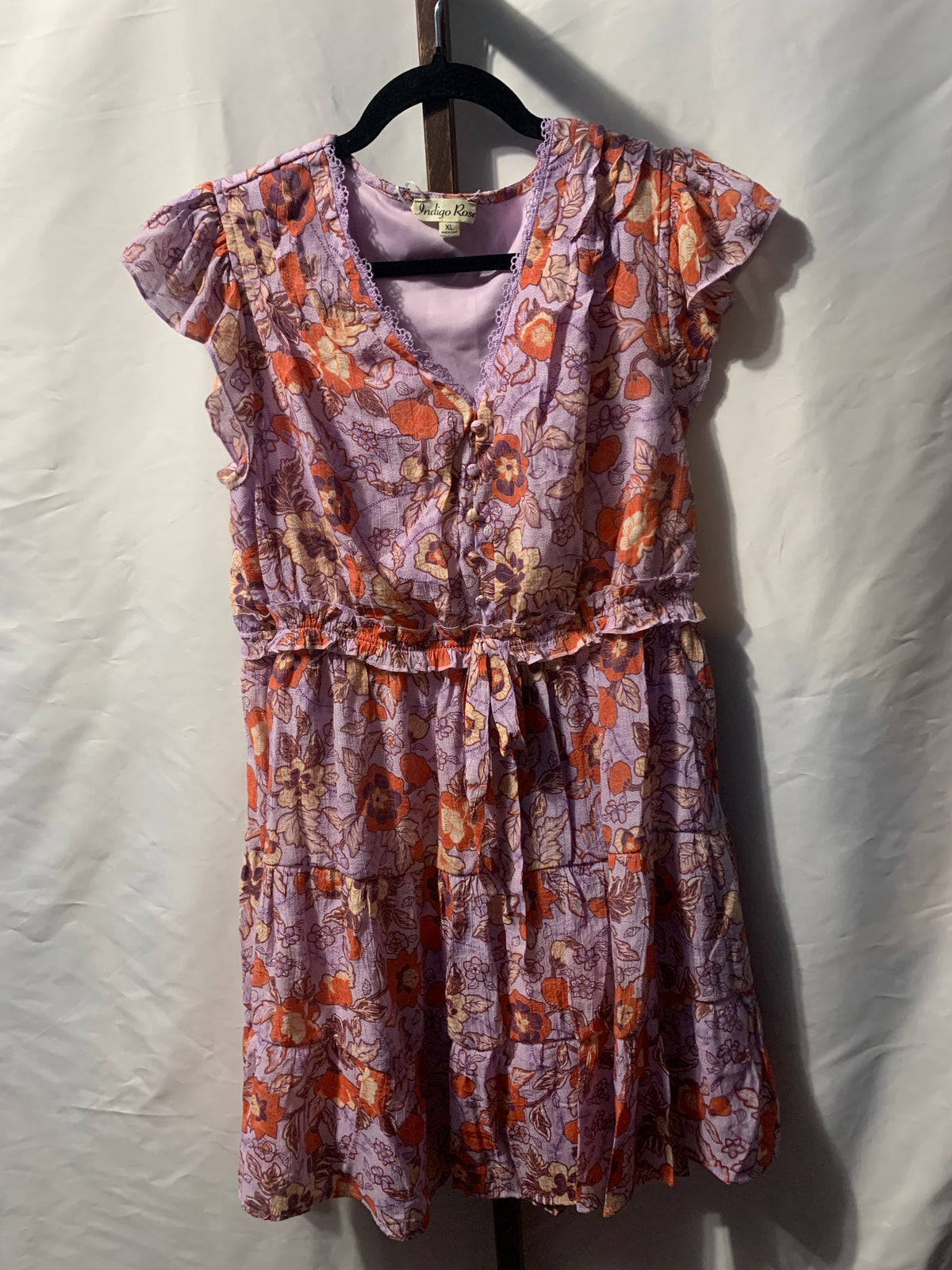 Indigo Rose purple & orange floral print dress with tie waist, size XL #floraldress #boho