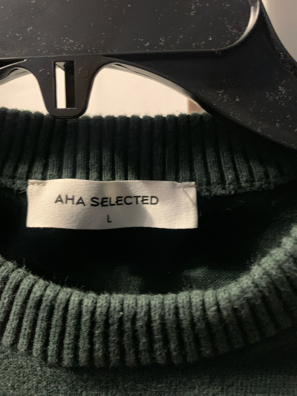 AHA Selected Green sweater with horizontal ribbed stripes, size L #preppy #knitwear