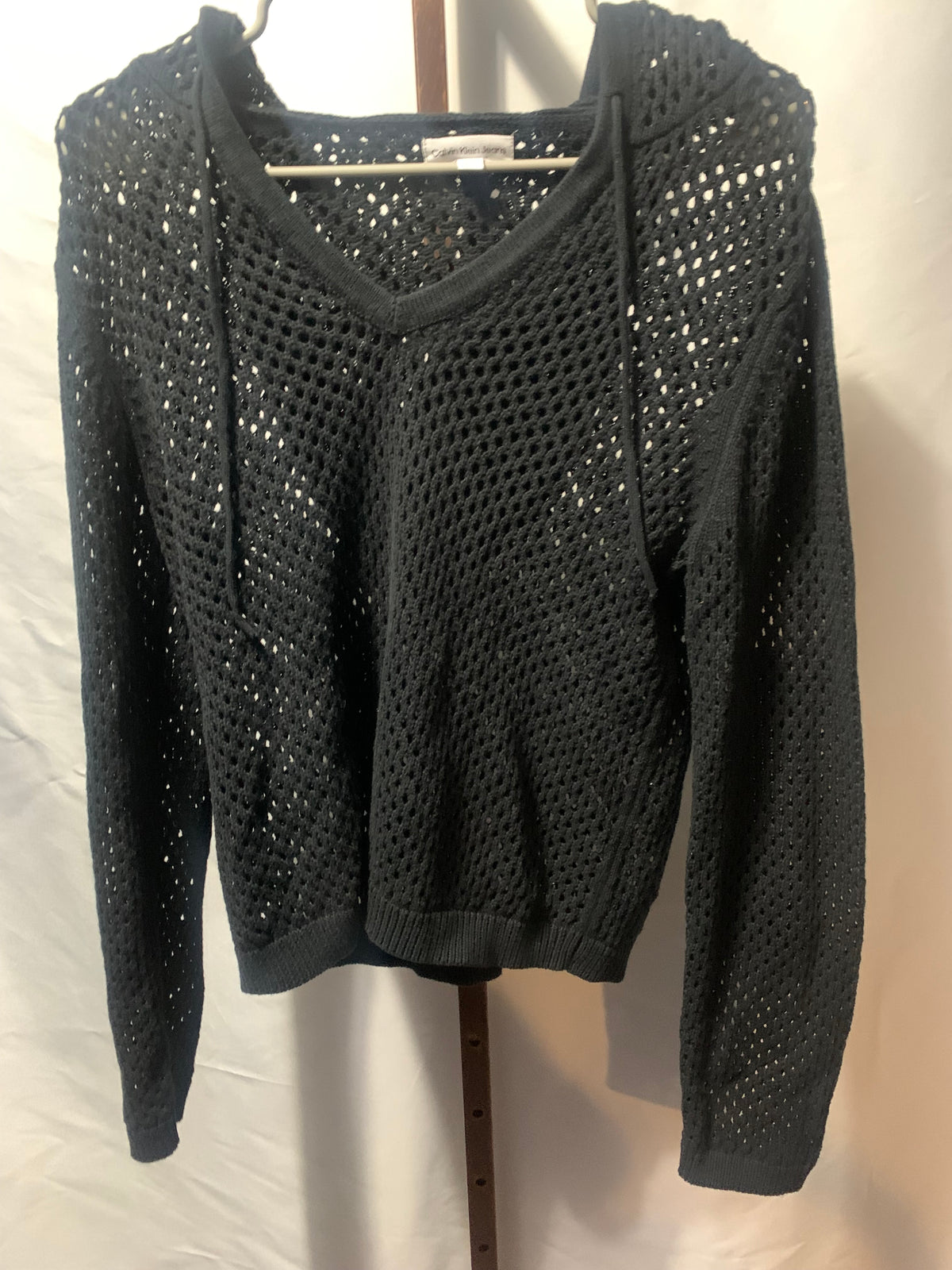 Calvin Klein Jeans Women's Open-Knit Crochet Hoodie Sweater