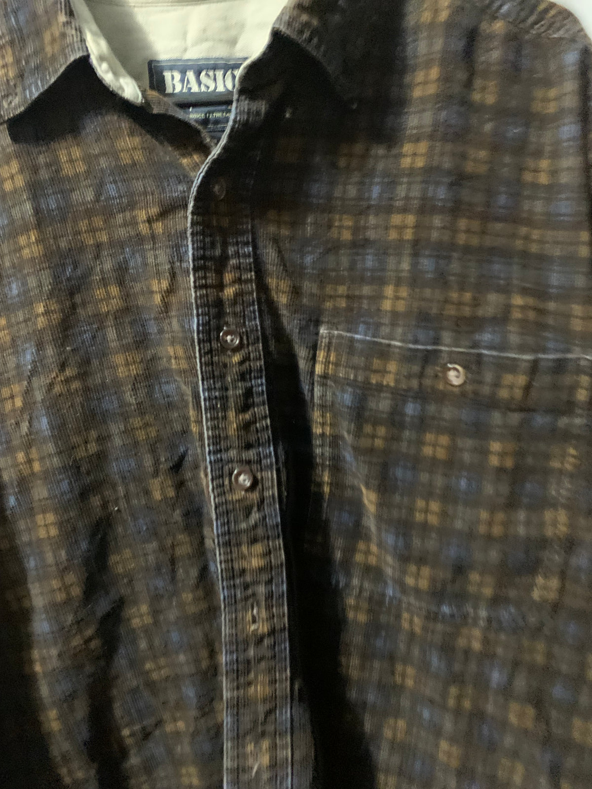 Natural Fibers Basic Options brown and beige plaid cotton flannel shirt size L #flannel #plaid