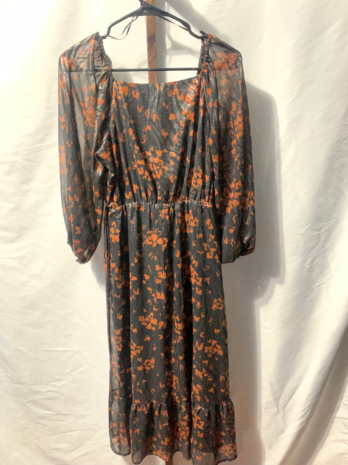 Collective Concepts Black & orange floral dress with puffy sleeves in size S #floraldress