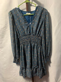 Max Studio blue and beige floral print dress with ruffle sleeves and smocked waist, size S #floraldress #boho12