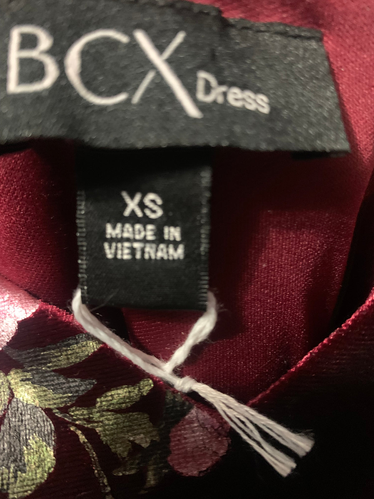 BCX burgundy floral mini dress with pink and purple flowers, size XS #floraldress #mini