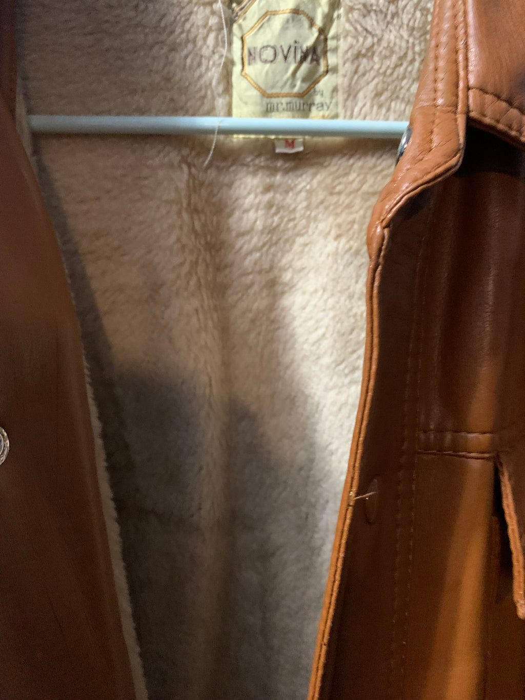 Novina by Mr McMurray medium Tan faux leather jacket with fur lining, size M #leatherjacket #fur