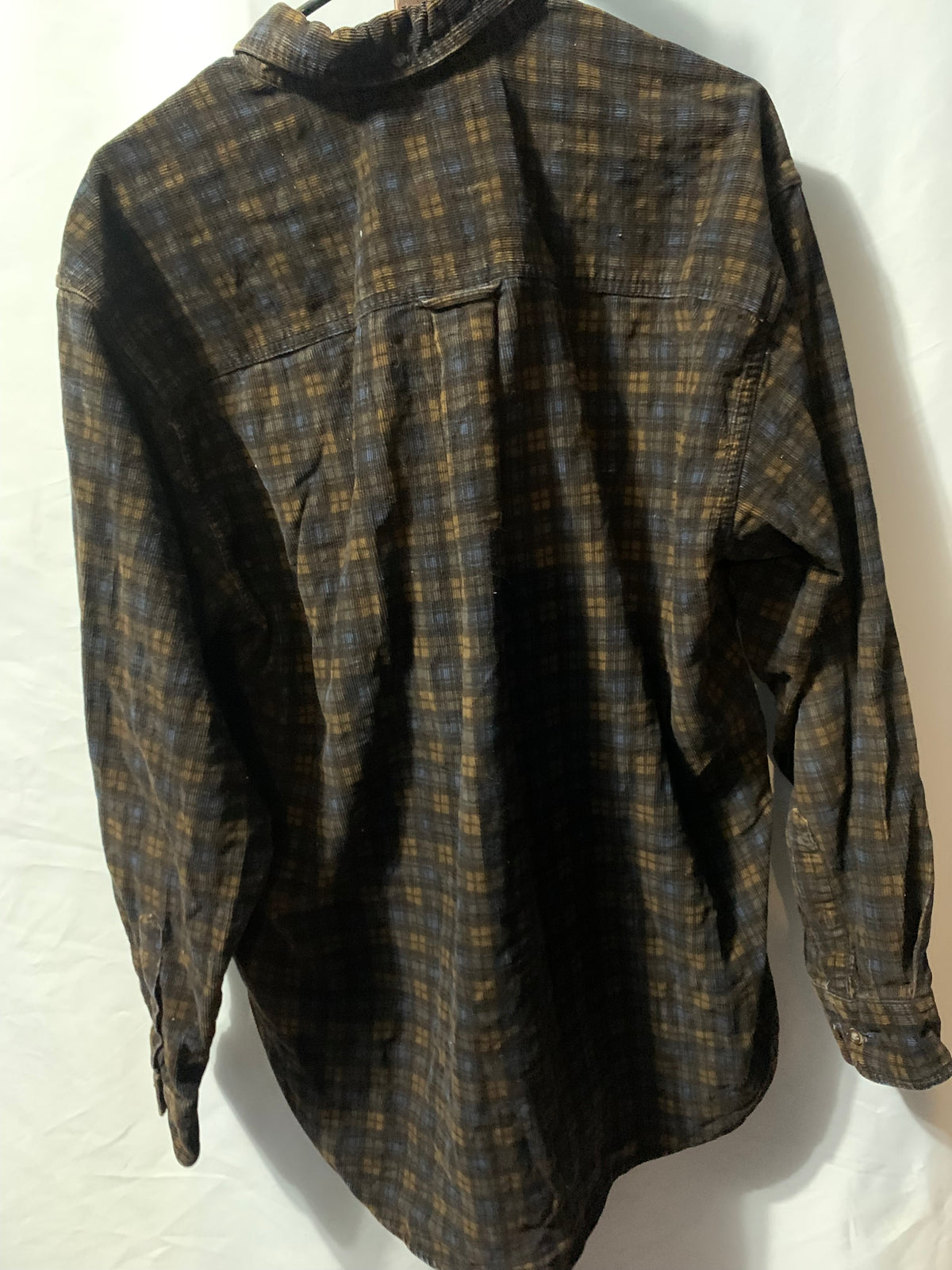 Natural Fibers Basic Options brown and beige plaid cotton flannel shirt size L #flannel #plaid