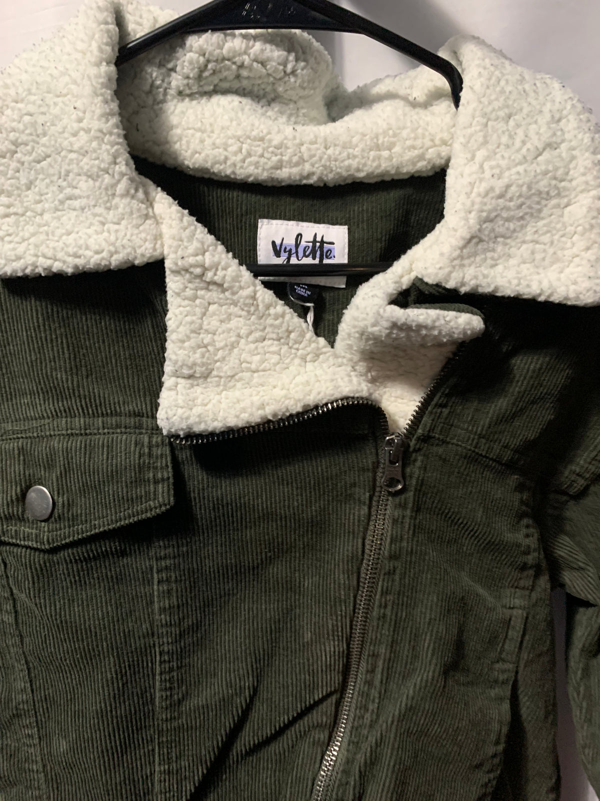 Vylette green corduroy jacket with white sherpa lining  #sherpa  #corduroy