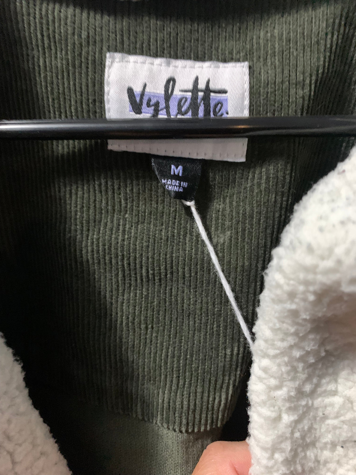 Vylette green corduroy jacket with white sherpa lining  #sherpa  #corduroy