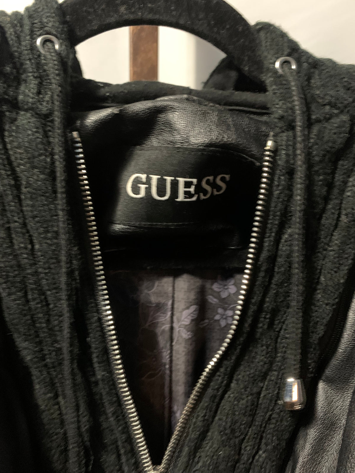 Guess black faux leather jacket with hood #leatherjacket #guess