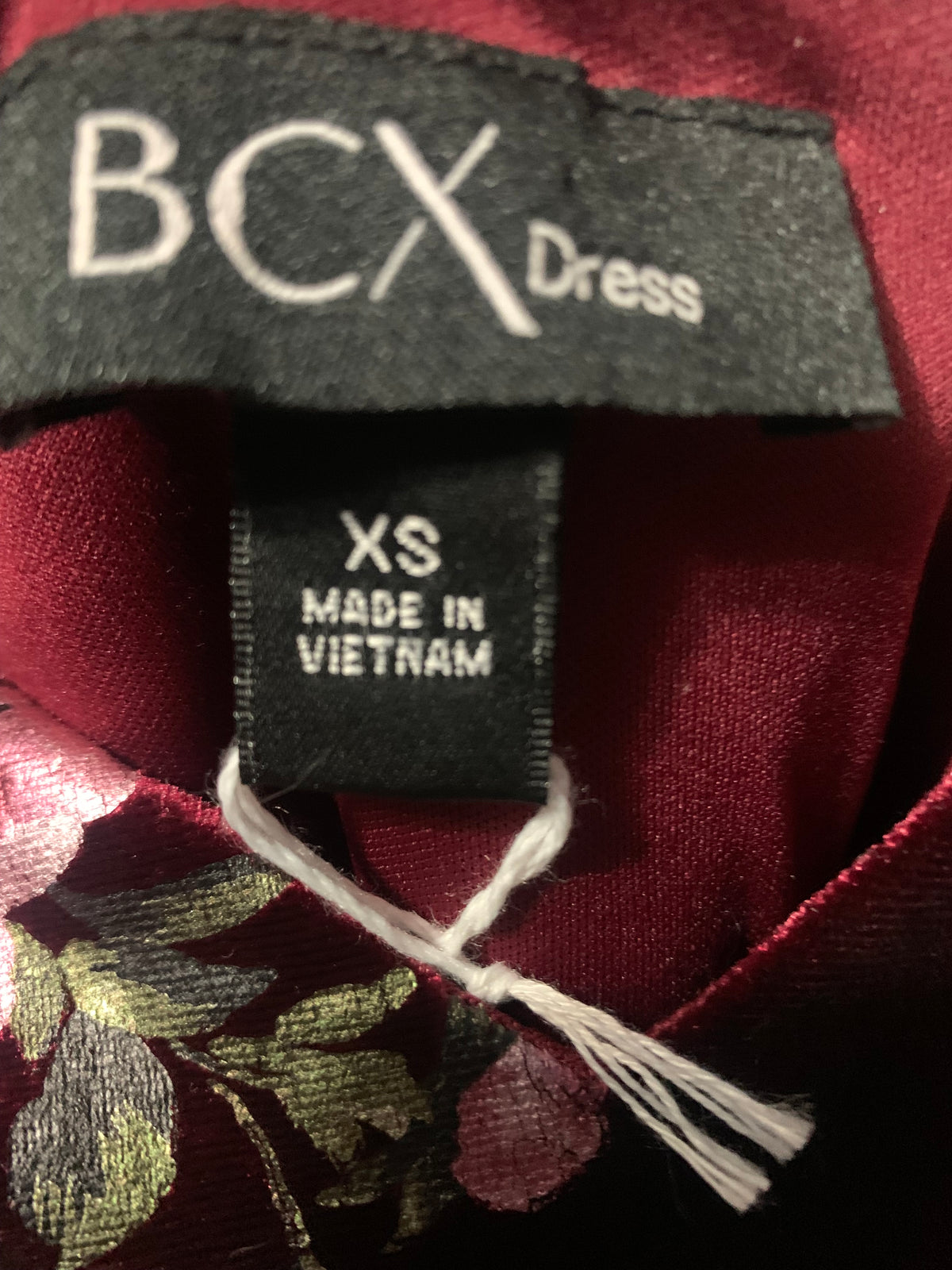 BCX burgundy floral mini dress with pink and purple flowers, size XS #floraldress #mini