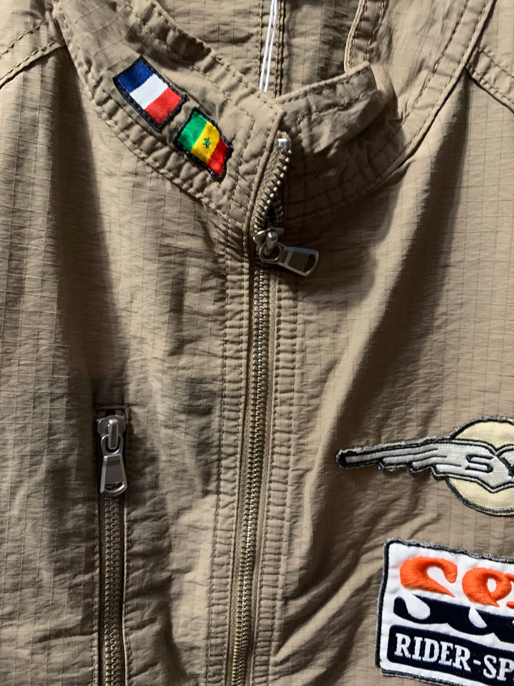 Sisley Italian Vintage Biker Jacket | Khaki Racing Patches & Embroidery