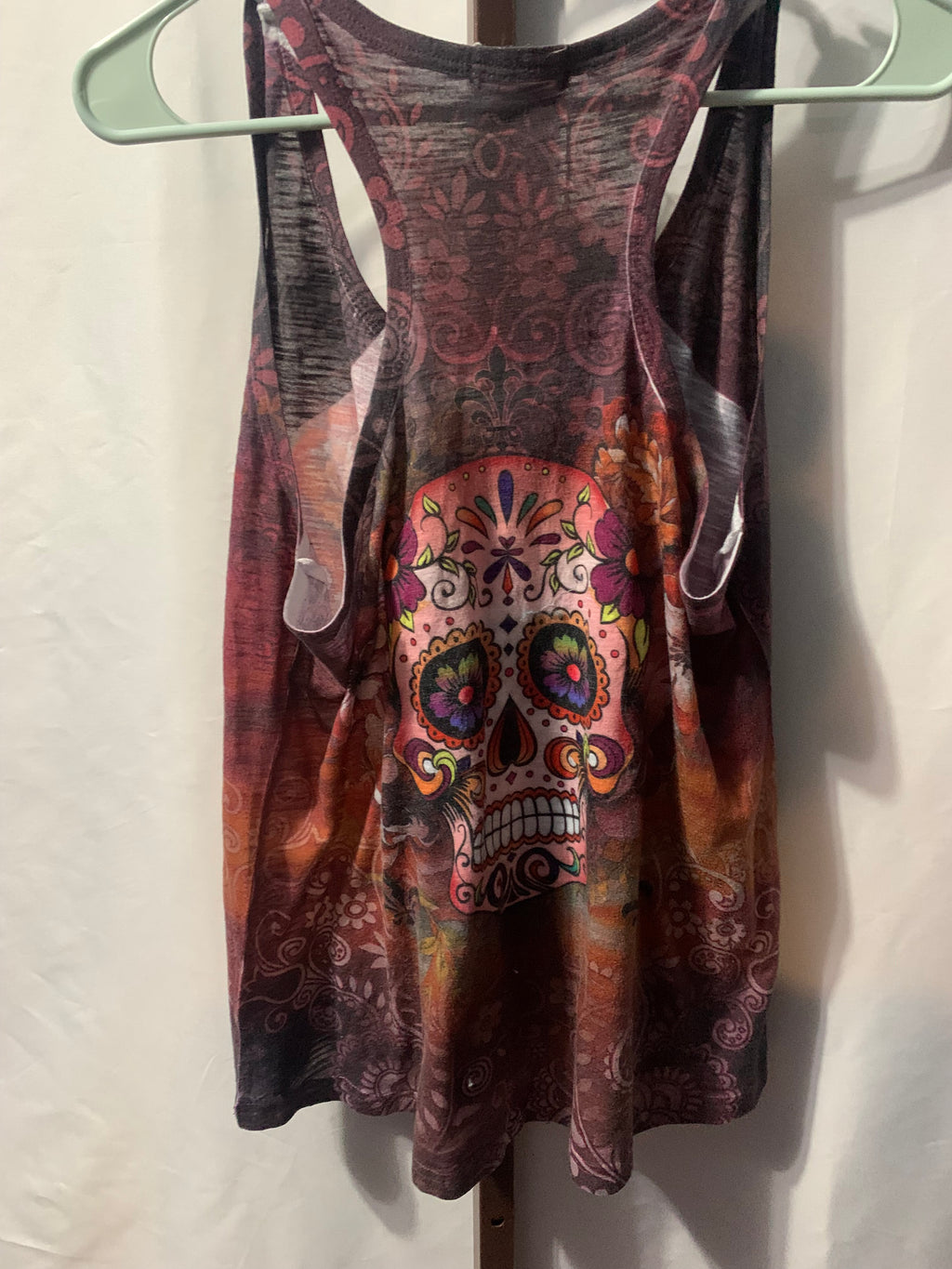 Sweet Gisele sugar skull tank top with floral and ornamental designs, size L #sugar #skull