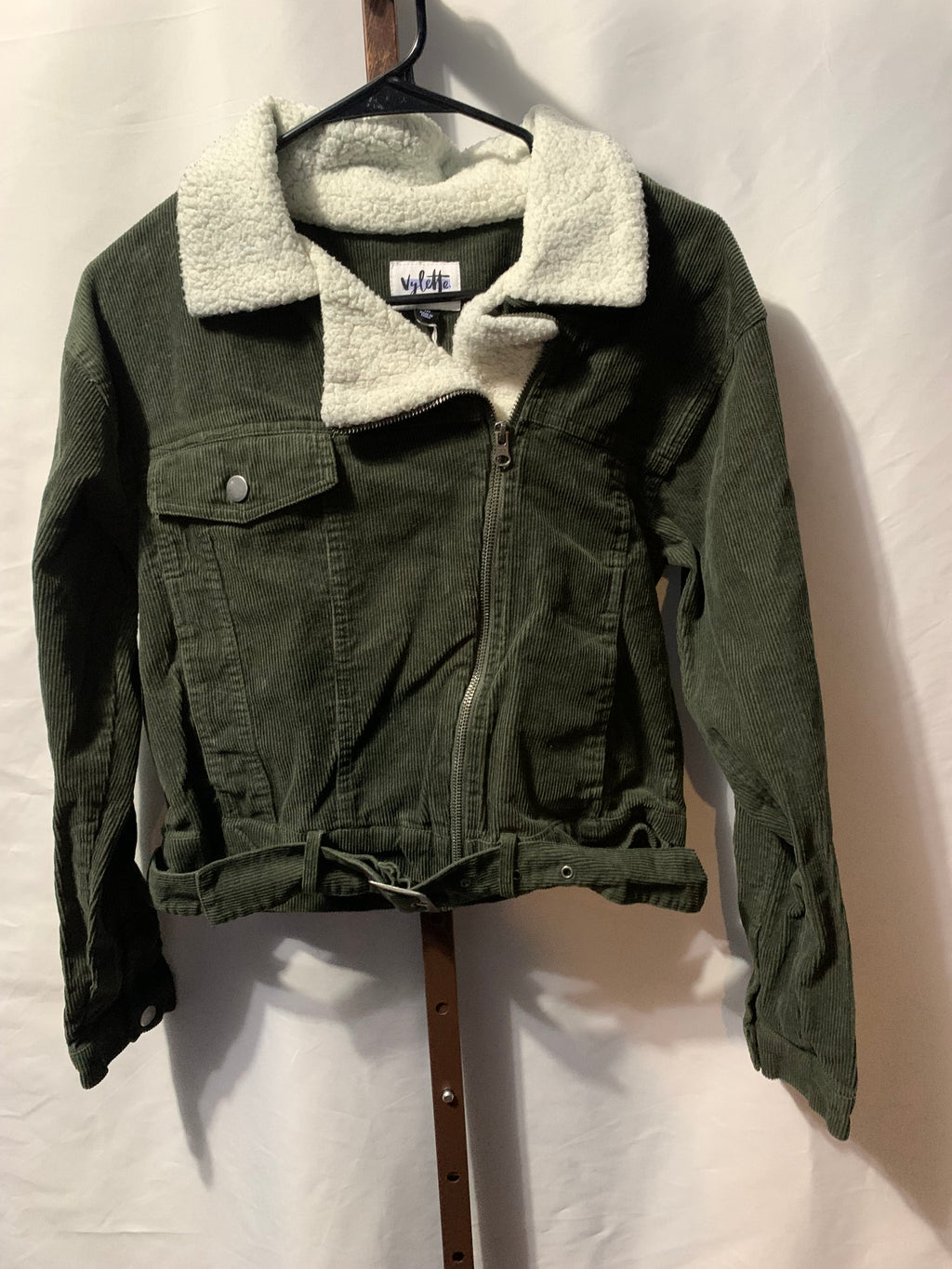 Vylette green corduroy jacket with white sherpa lining  #sherpa  #corduroy