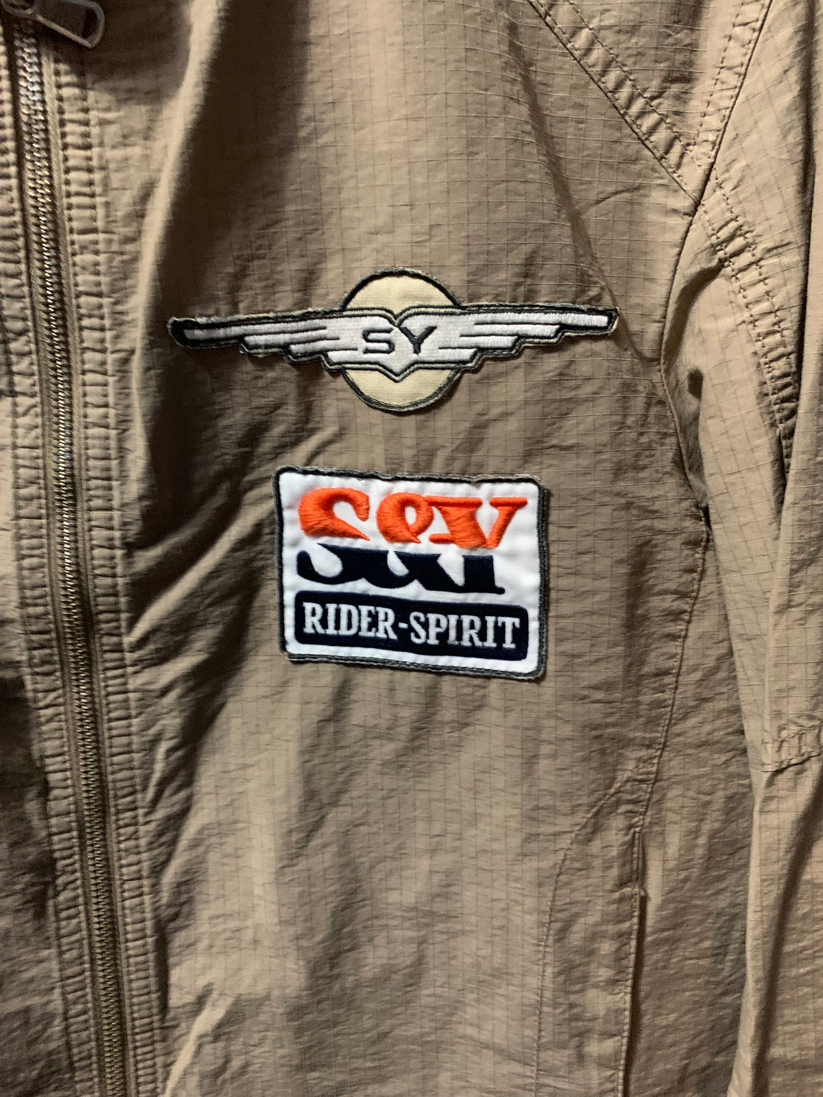 Sisley Italian Vintage Biker Jacket | Khaki Racing Patches & Embroidery