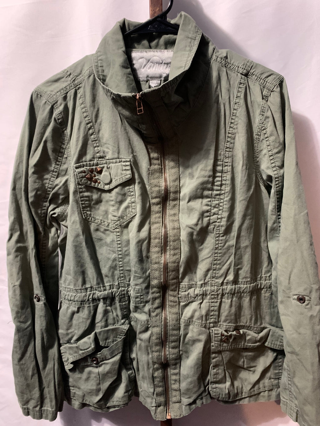 Vanity olive green jacket with brown studs on the pocket, size XL #studded