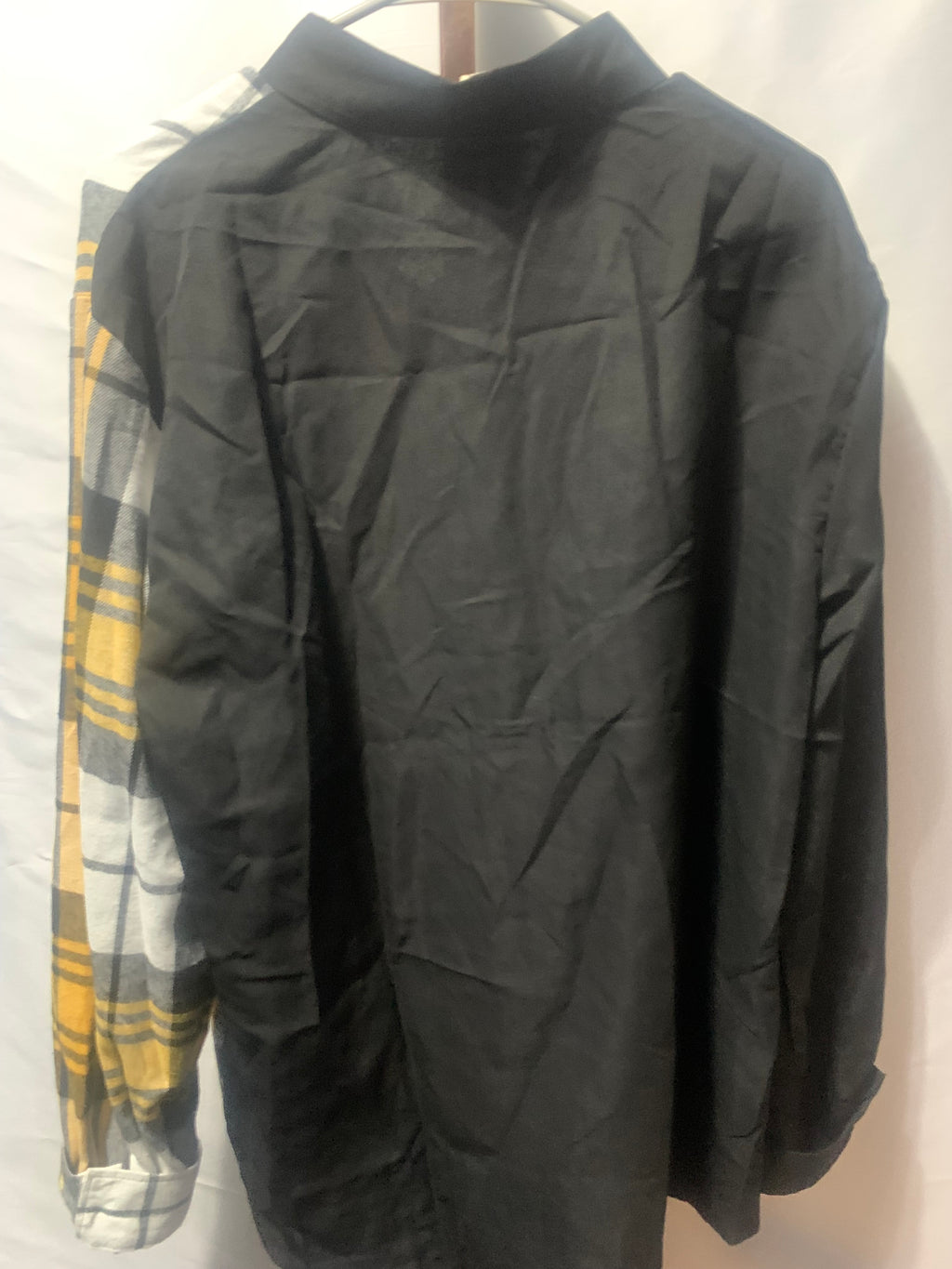 Men’s XL Split Colorblock Button Down Shirt Black & Yellow Plaid Streetwear Long Sleeve
