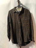 Natural Fibers Basic Options brown and beige plaid cotton flannel shirt size L #flannel #plaid