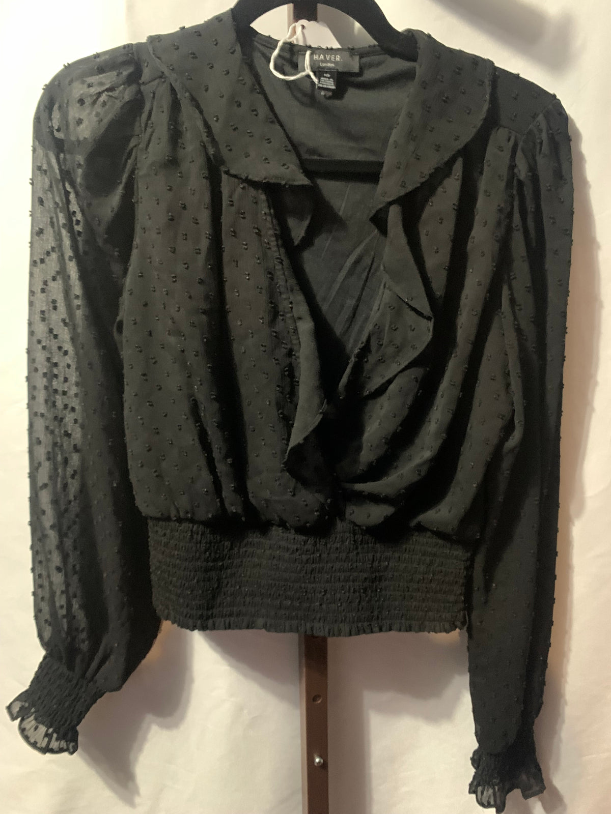 Haver London black blouse with small white polka dots, size S #polkadots #workwear