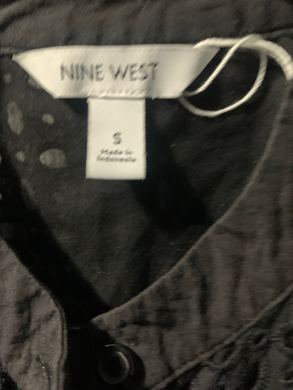Nine West black eyelet mini dress with button front, size S #mini #eyelet