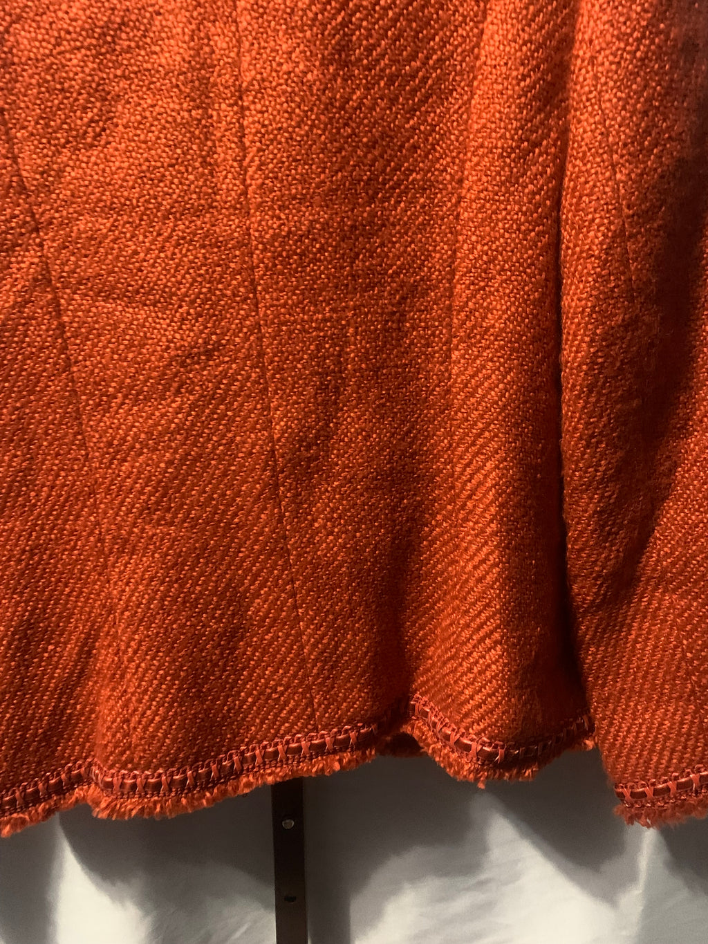 Dialogue Orange tweed jacket with fringe detail, size 12. Acrylic, nylon & polyester blend. #tweed #fringe