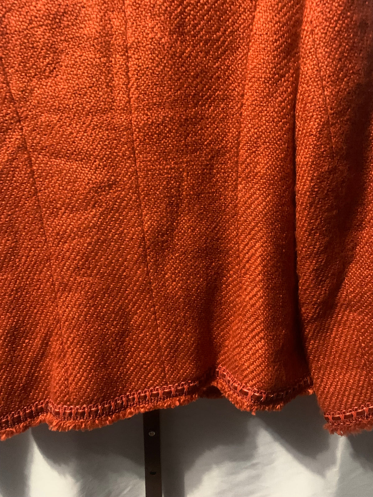 Dialogue Orange tweed jacket with fringe detail, size 12. Acrylic, nylon & polyester blend. #tweed #fringe