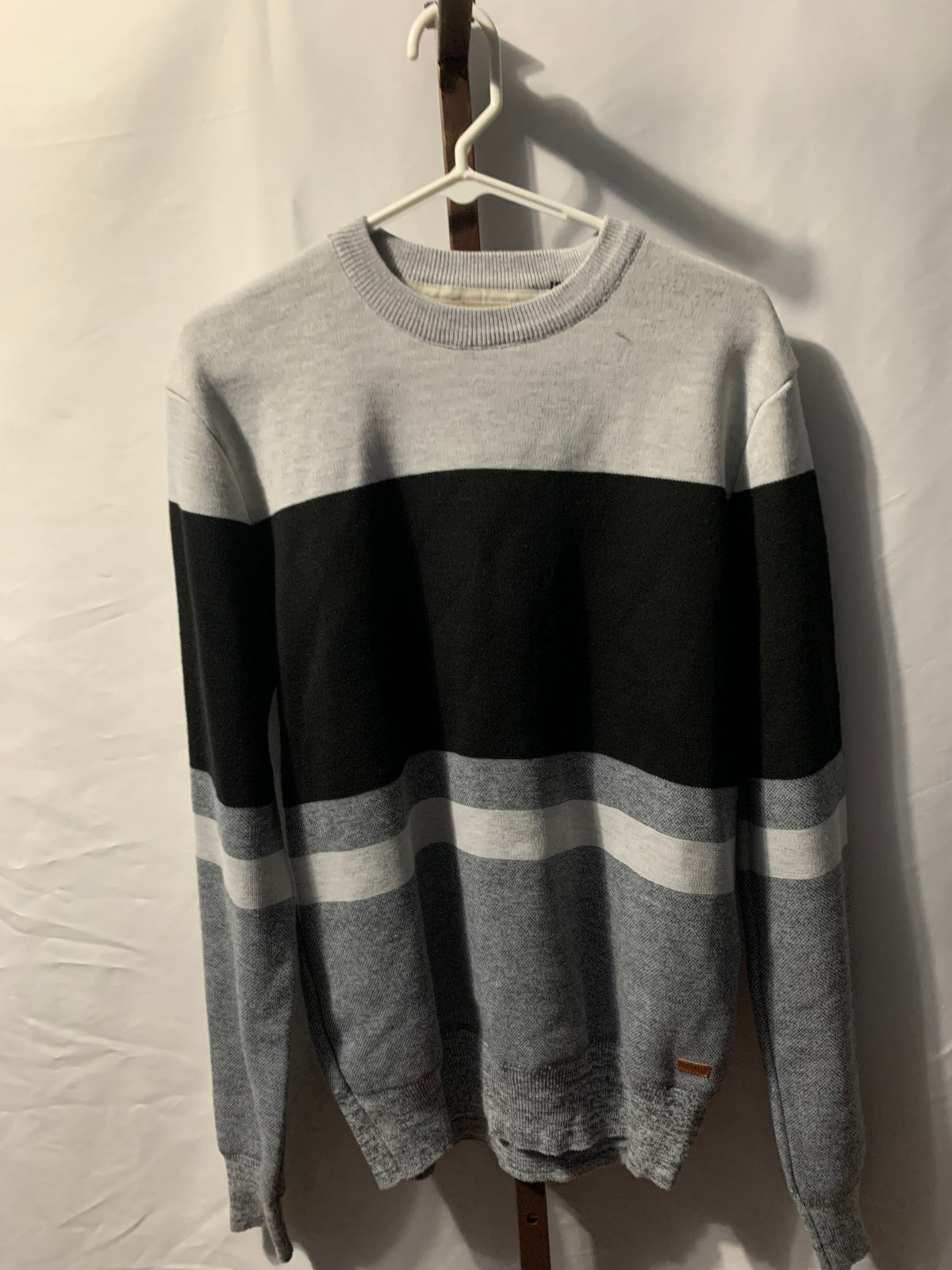 Buffalo David Bitton 1980/ 90s vintage gray, black, and white horizontal striped sweater