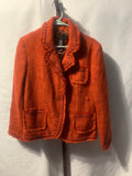 Dialogue Orange tweed jacket with fringe detail, size 12. Acrylic, nylon & polyester blend. #tweed #fringe