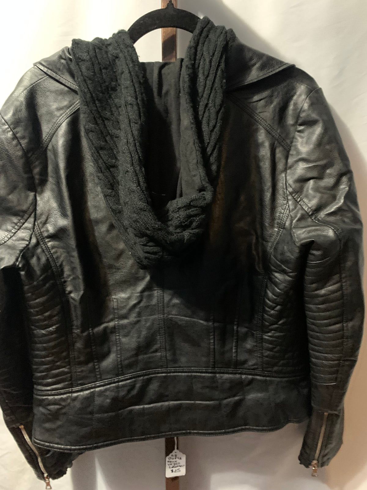 Guess black faux leather jacket with hood #leatherjacket #guess
