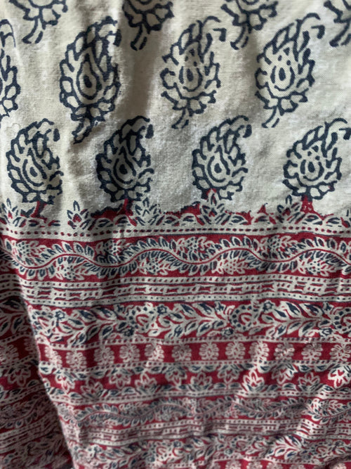 Beach Lunch Lounge Collection blouse with black paisley pattern on cream background with red patterned hem, size S/P #beachwear #paisley