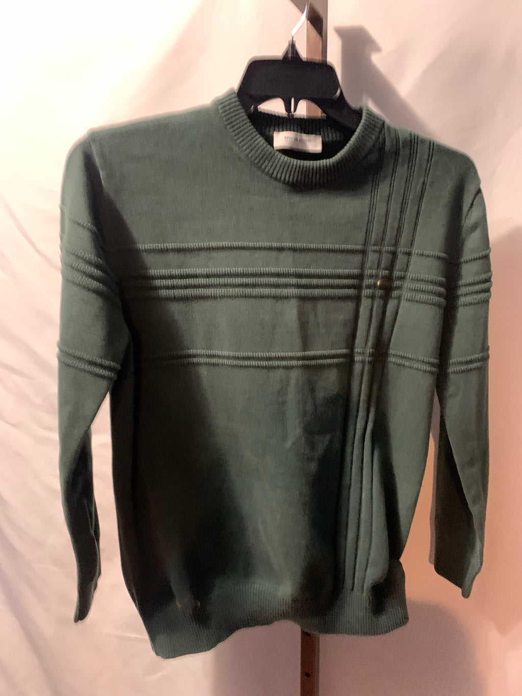 AHA Selected Green sweater with horizontal ribbed stripes, size L #preppy #knitwear