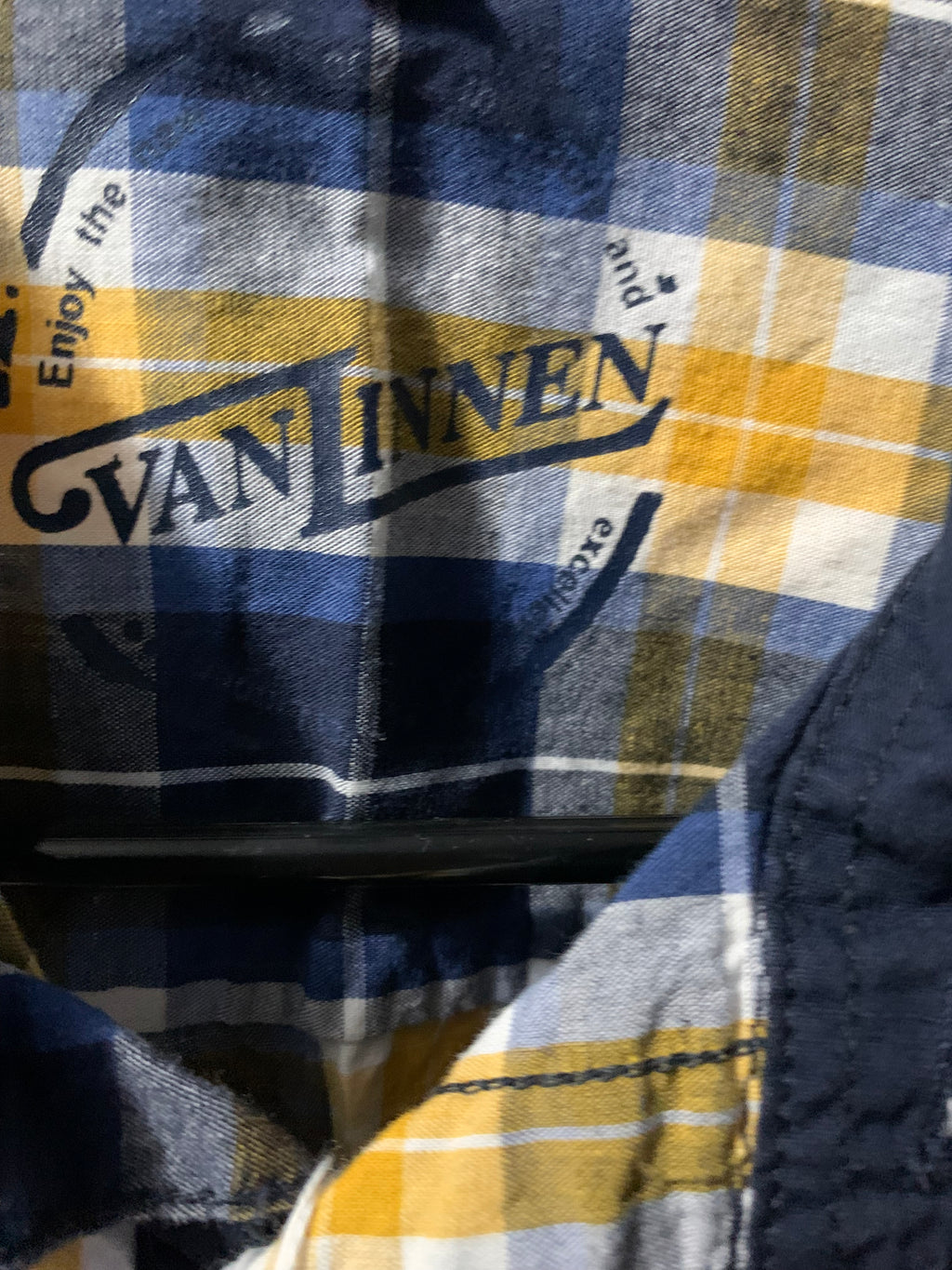 Van Linnen yellow and blue plaid flannel shirt in size L #flannel #plaid