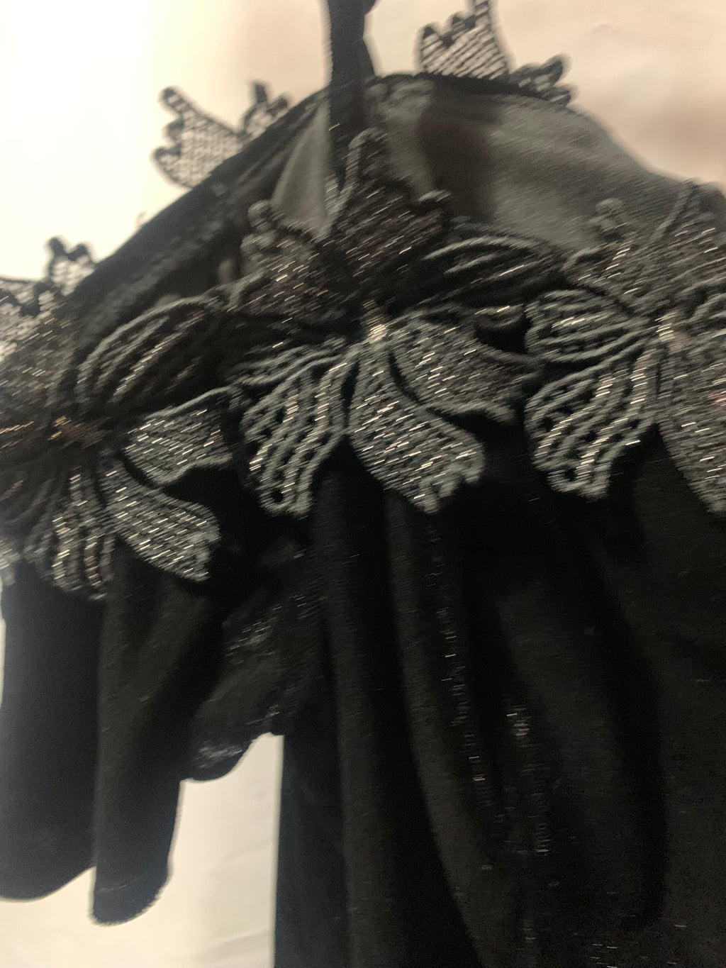 Kensie black velvet off the shoulder dress with lace trim and beaded details, size 2 #party #glam