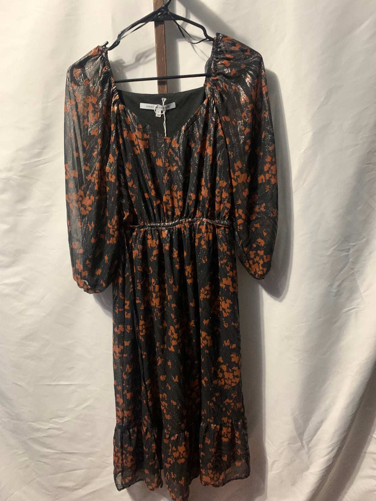 Collective Concepts Black & orange floral dress with puffy sleeves in size S #floraldress