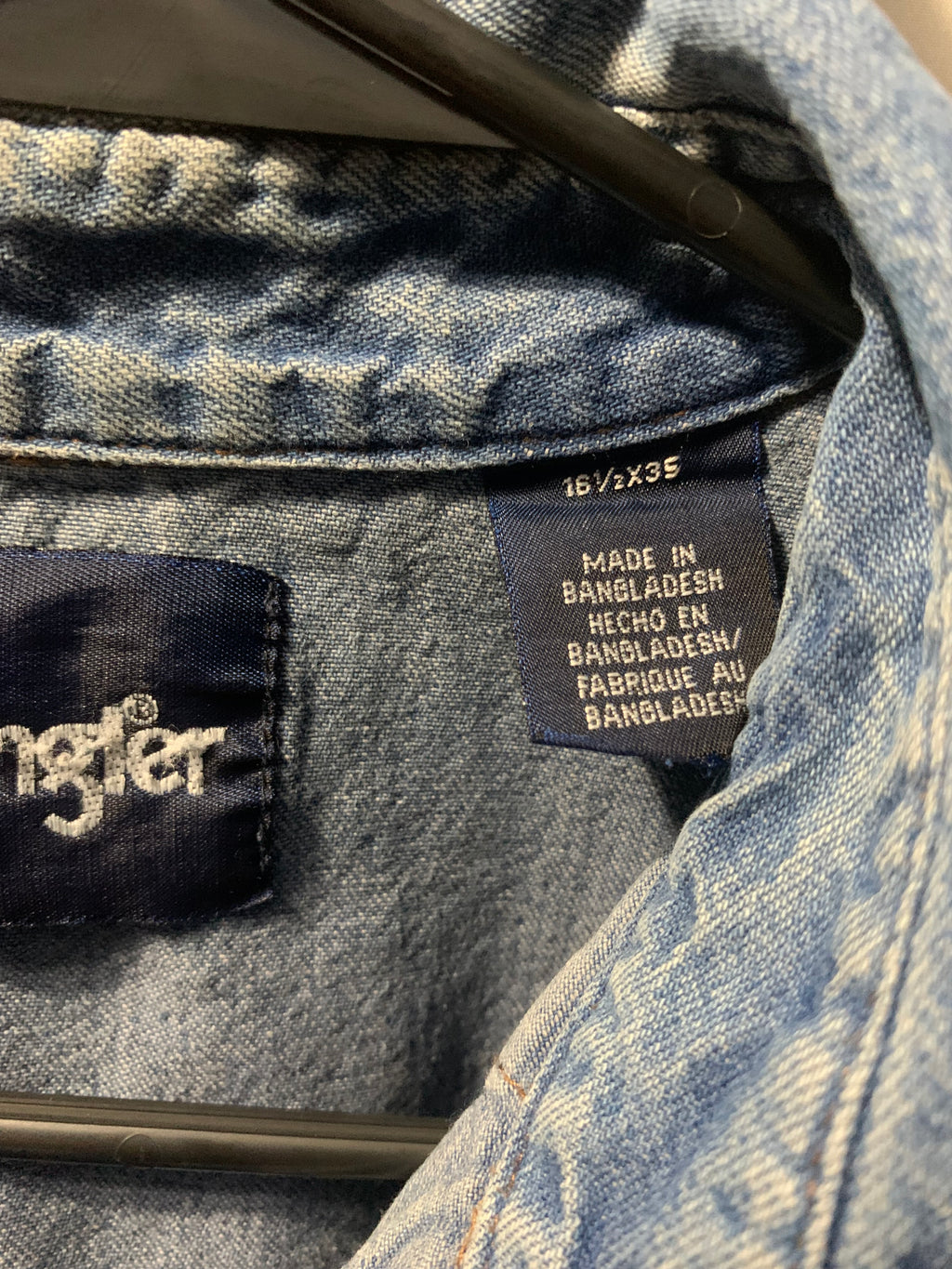 Wrangler blue denim button-up shirt
