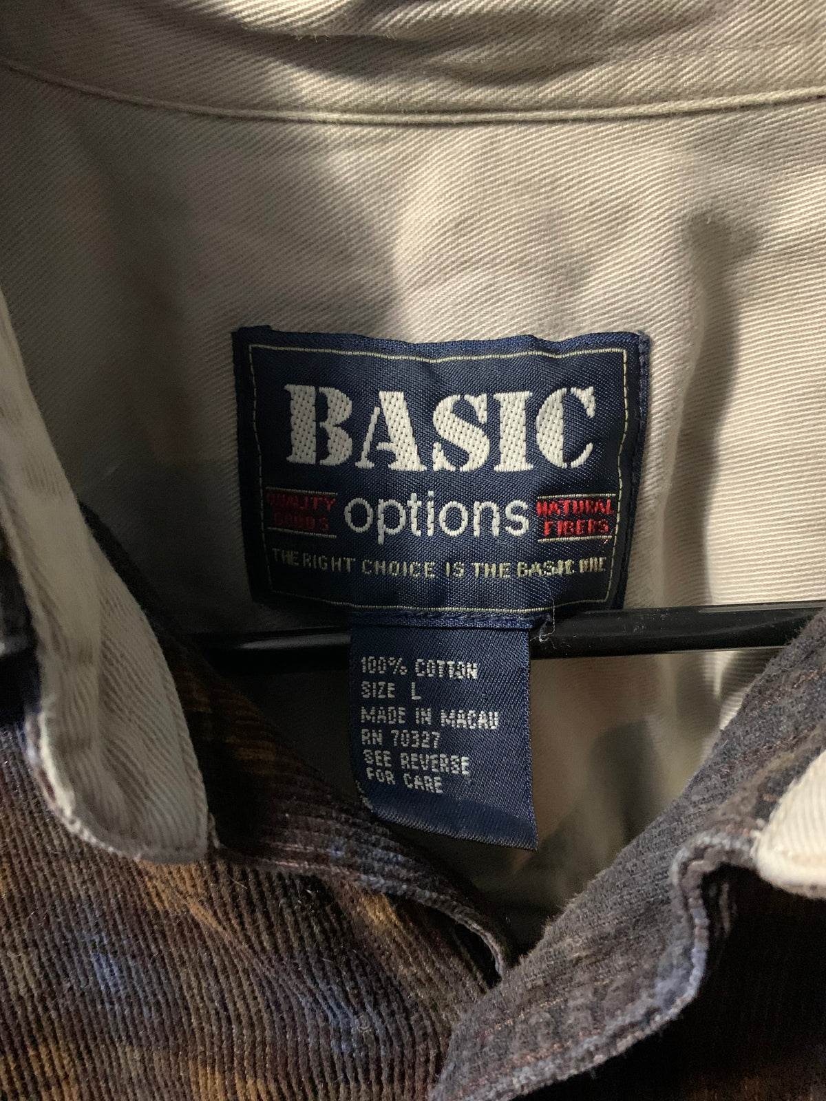 Natural Fibers Basic Options brown and beige plaid cotton flannel shirt size L #flannel #plaid