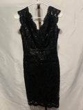Tadashi Shoji Black Paillette Sequin Lace Sheath Dress Size 6 V-Neck Cocktail
