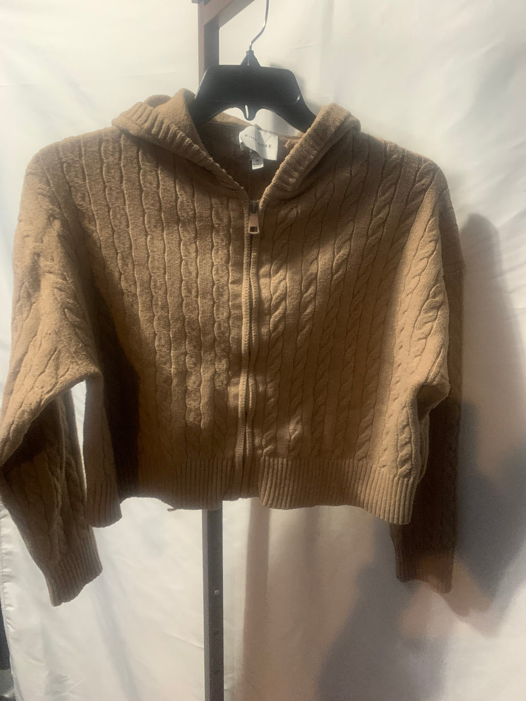 Pink Rose  Size Medium (M)  Women's Full-Zip Cable-Knit Hooded Sweater / Cardigan Hoodie.
