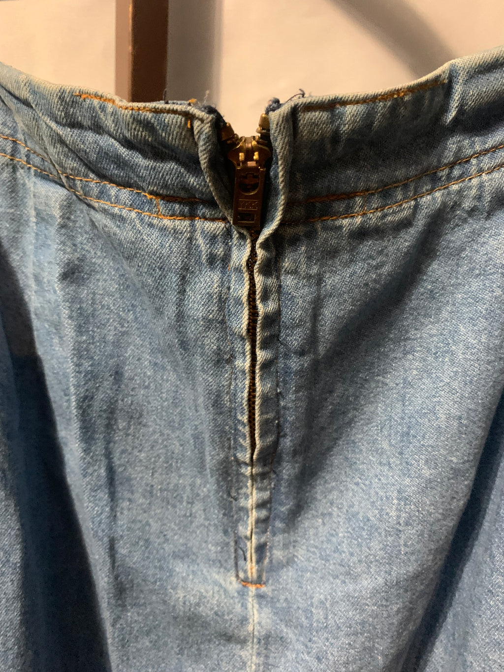 Vintage Studio blue denim skirt with brown drawstring waist  #denim