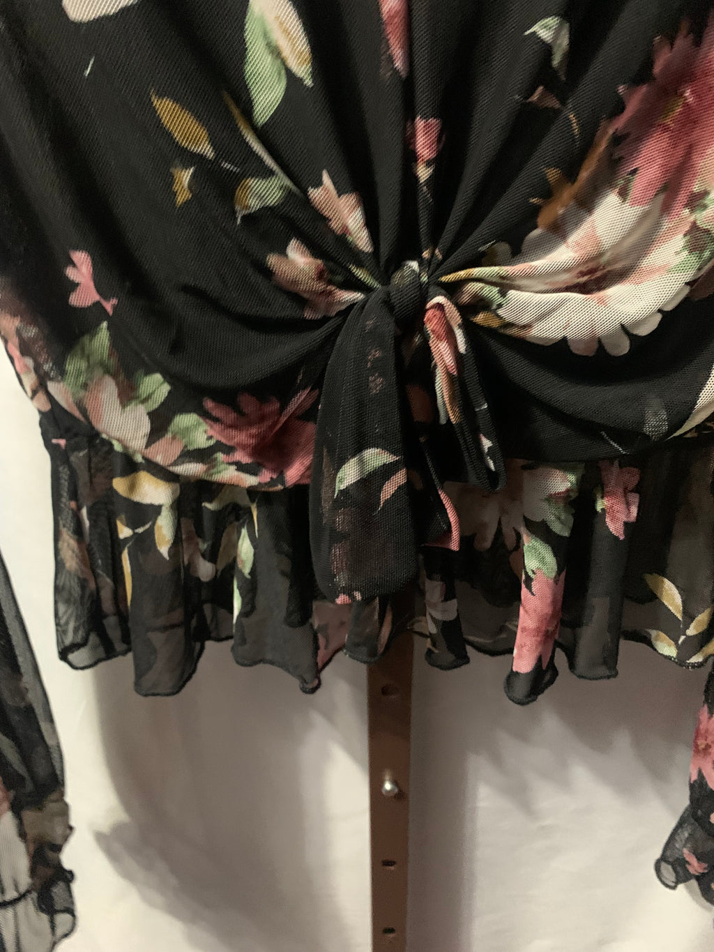 Guess black floral blouse with pink/white flowers, size M #guess #floral