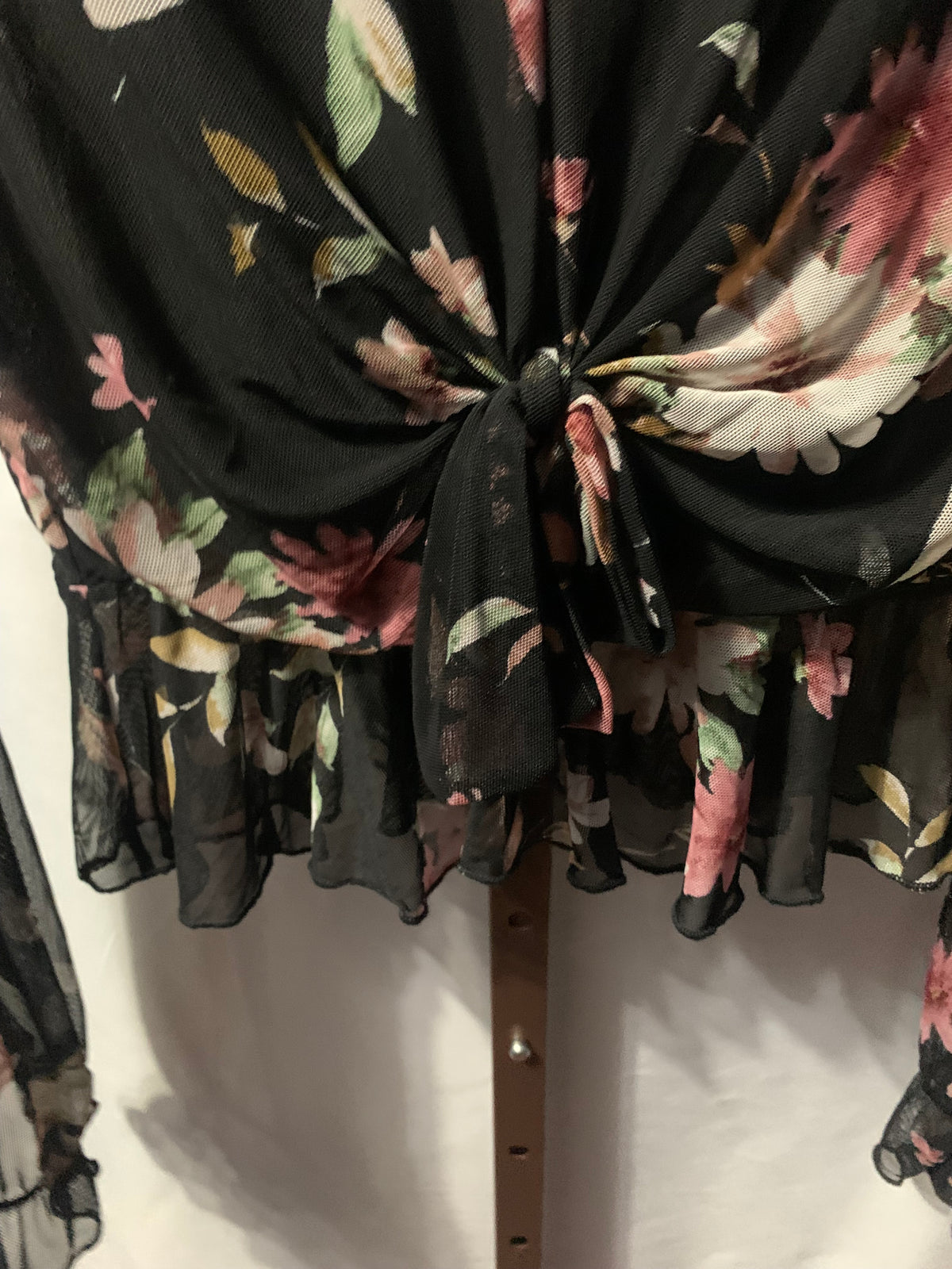 Guess black floral blouse with pink/white flowers, size M #guess #floral