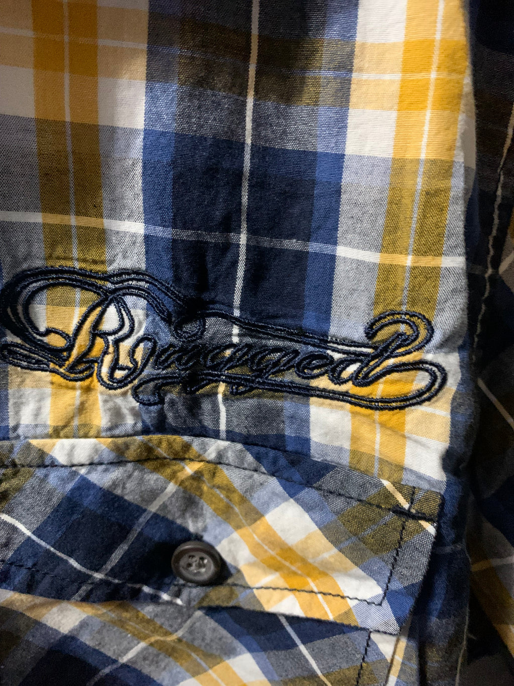 Van Linnen yellow and blue plaid flannel shirt in size L #flannel #plaid