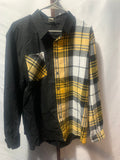 Men’s XL Split Colorblock Button Down Shirt Black & Yellow Plaid Streetwear Long Sleeve