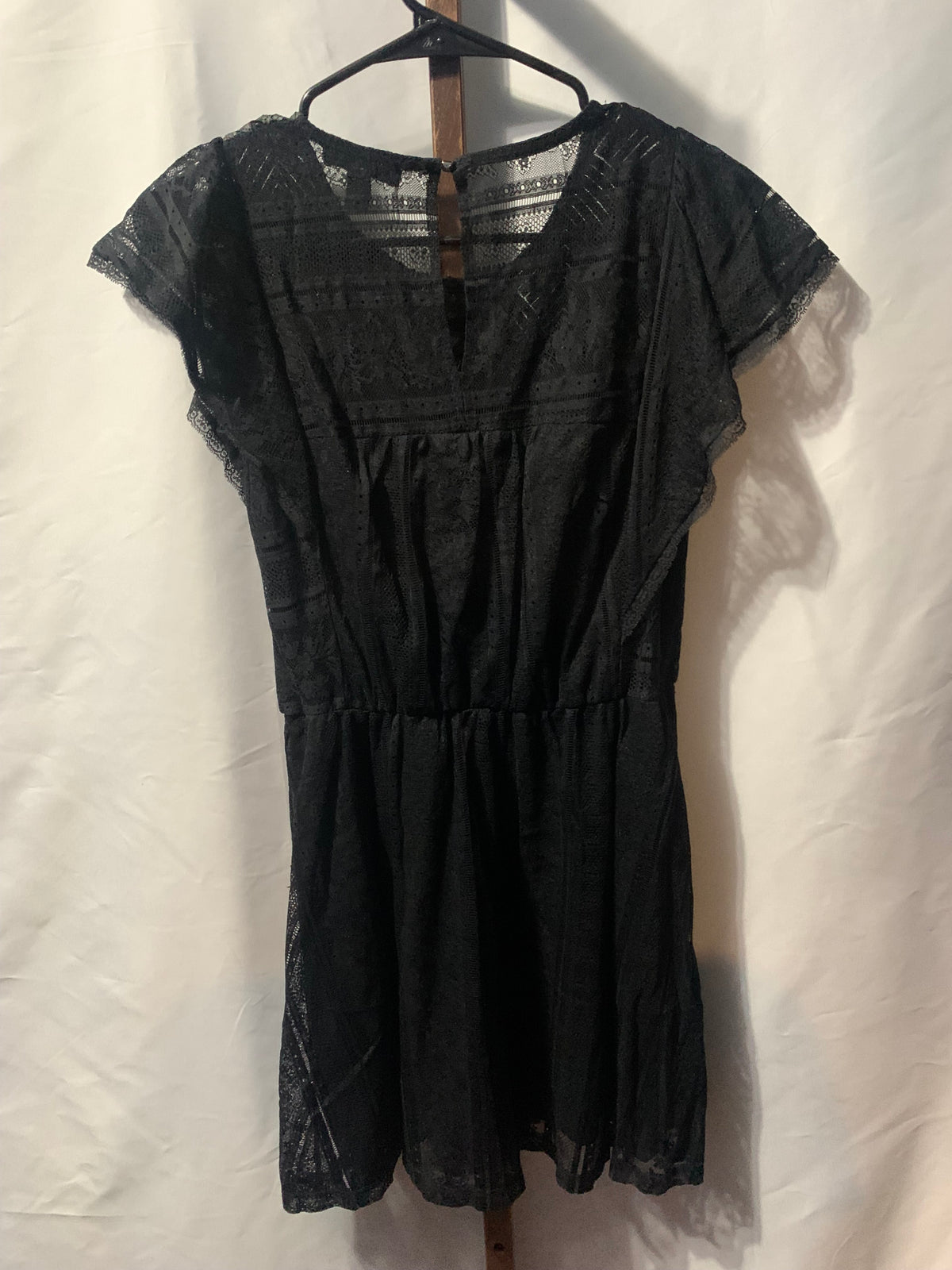 Black lace Jennyfer mini dress with subtle textured pattern, size M #goth #whimsygoth